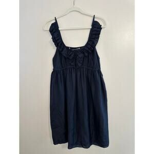 Susanna Monaco Womens Navy Ruffle Flutter Pockets Silk Coquette Mini Dress 2